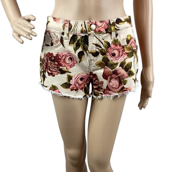 L'AGENCE Pants - L’AGENCE Audrey Rosa Pomelo Floral Print Cutoff Shorts Size 25